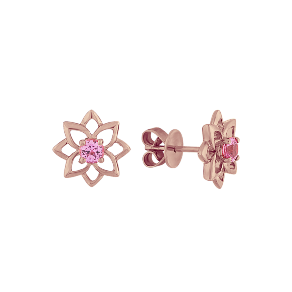 Pink Sapphire Flower Earrings in 14k Rose Gold