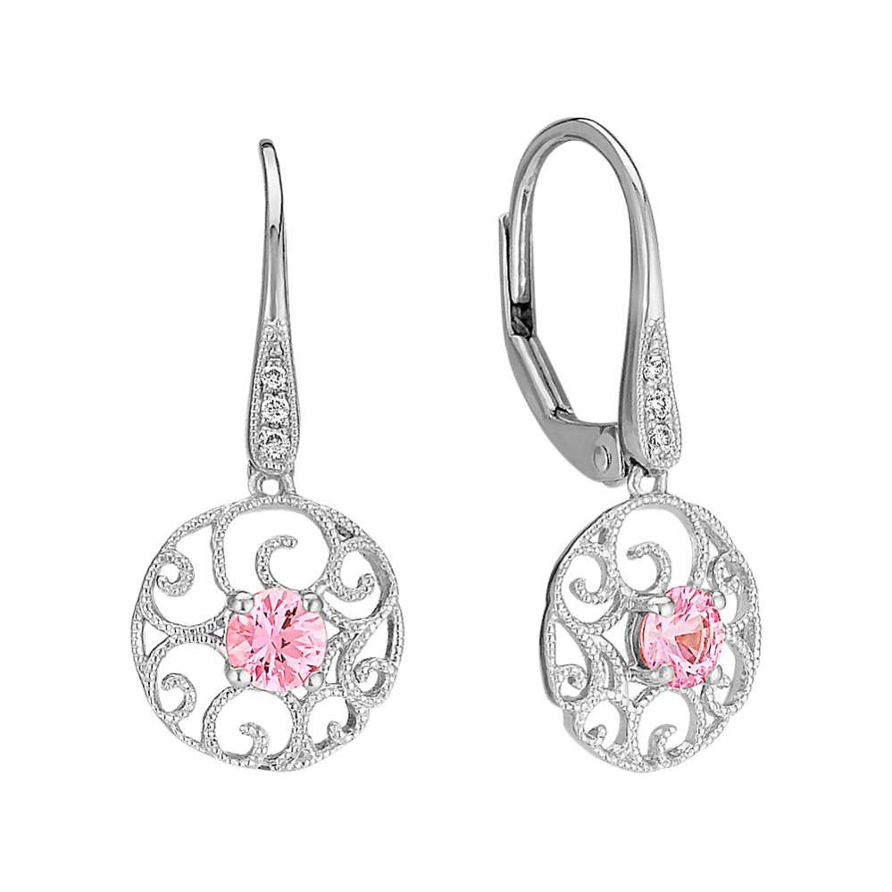 Pink Sapphire and Diamond Circle Earrings