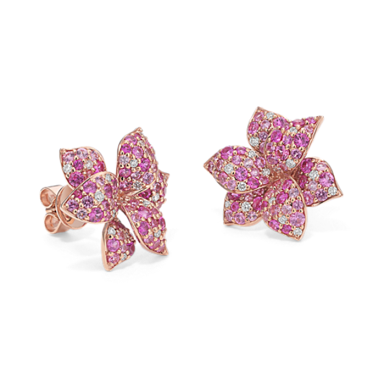 Mosaic Pink Sapphire & Diamond Flower Earrings
