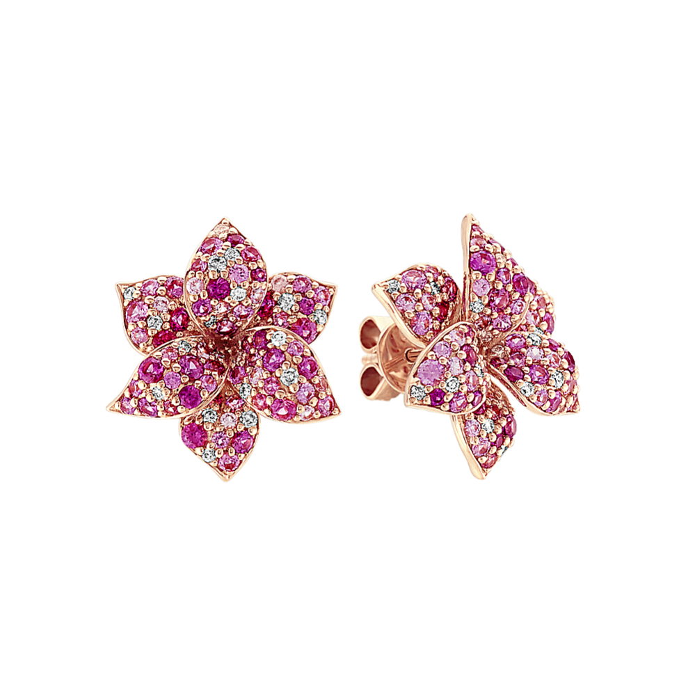 Mosaic Pink Sapphire & Diamond Flower Earrings