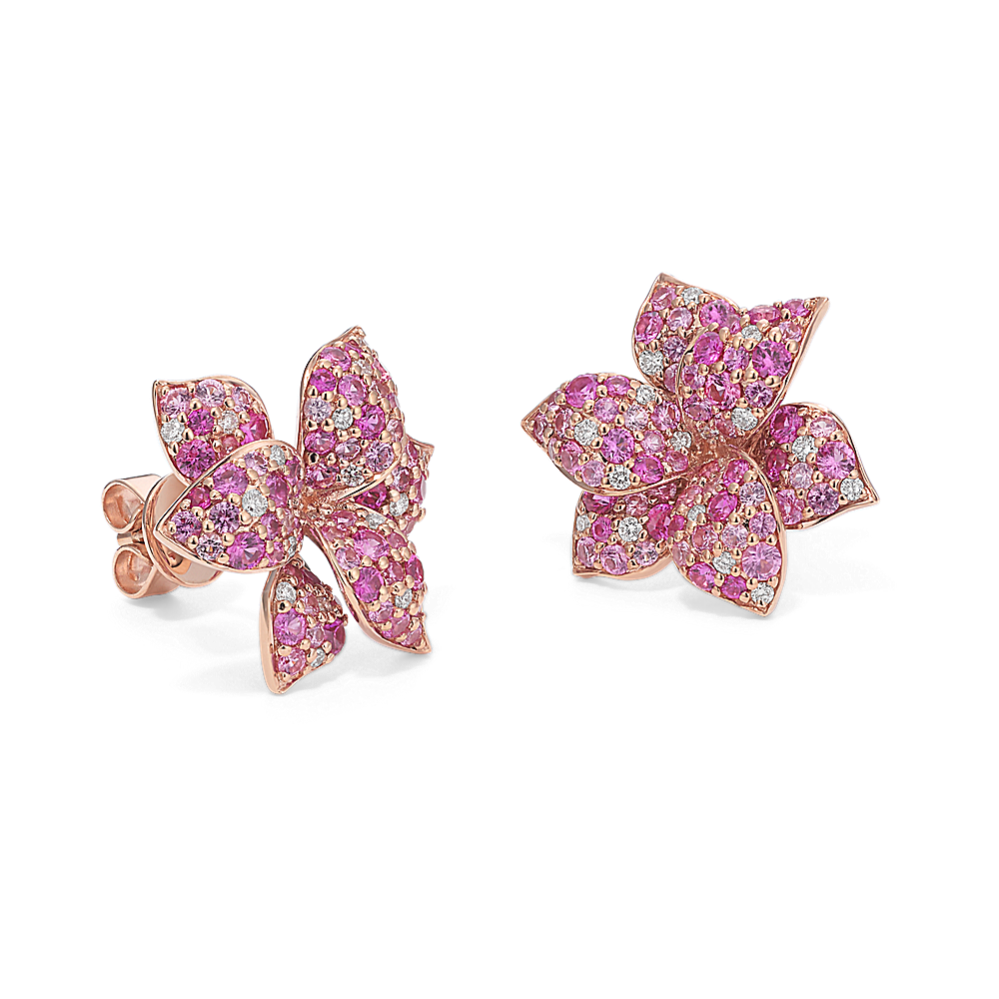 Mosaic Pink Sapphire & Diamond Flower Earrings