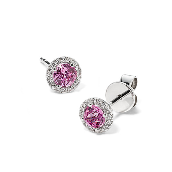 Pink Sapphire and Diamond Halo Earrings