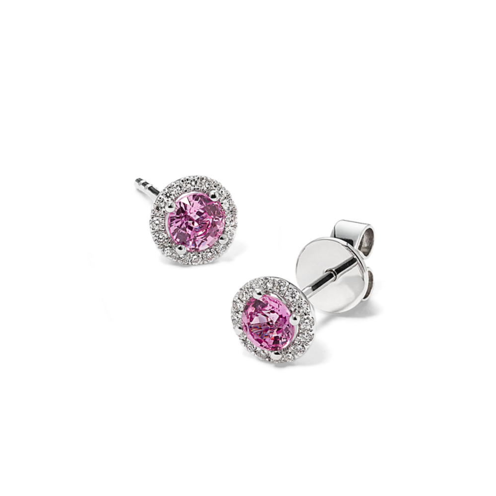 Twila Pink Sapphire & Diamond Halo Studs