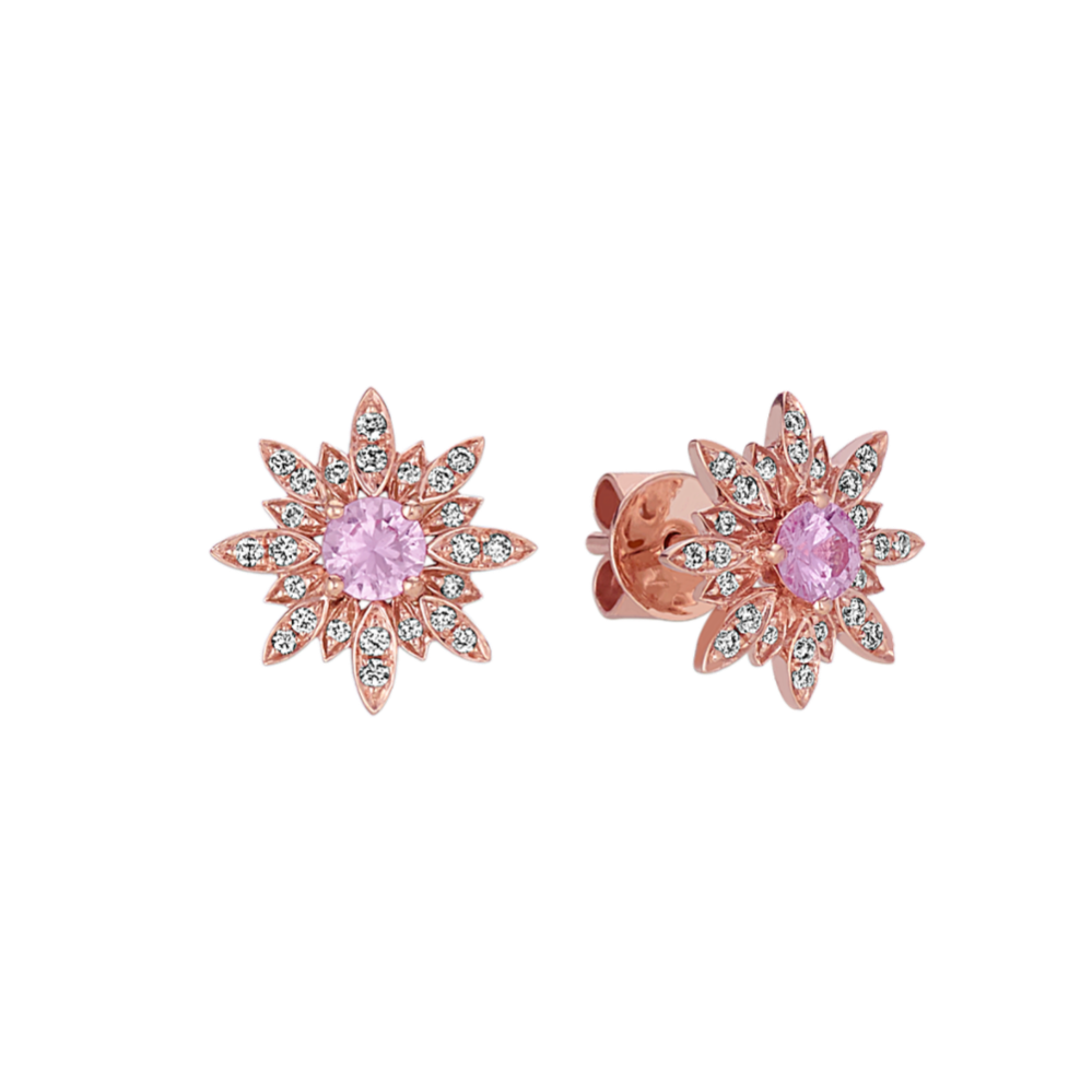 Pink Sapphire and Diamond Starburst Earrings
