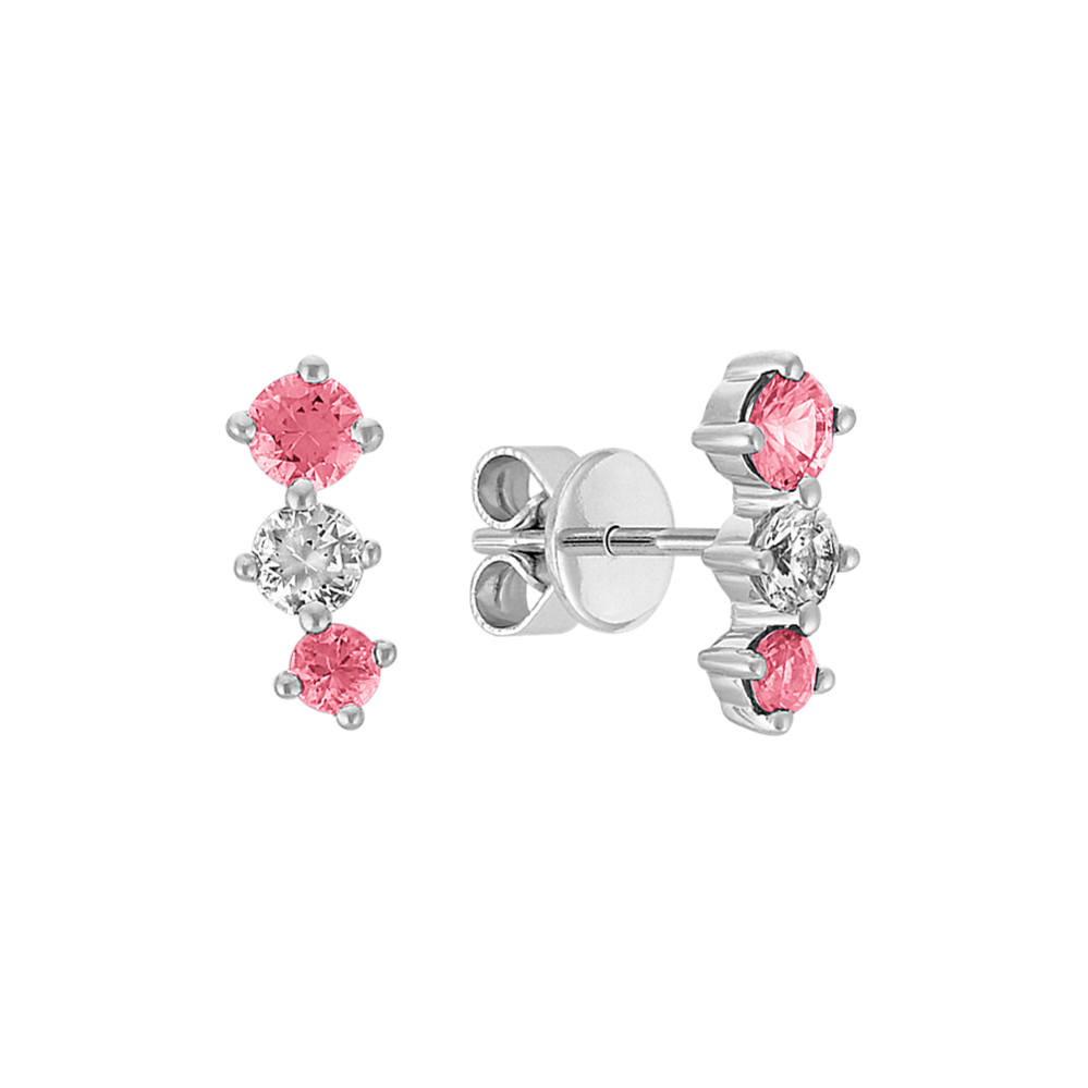 Pink and White Sapphire Earrings in 14k White Gold