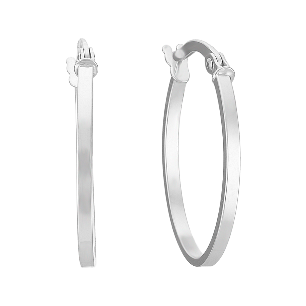 Polished 14k White Gold Oval Hoop Earrings