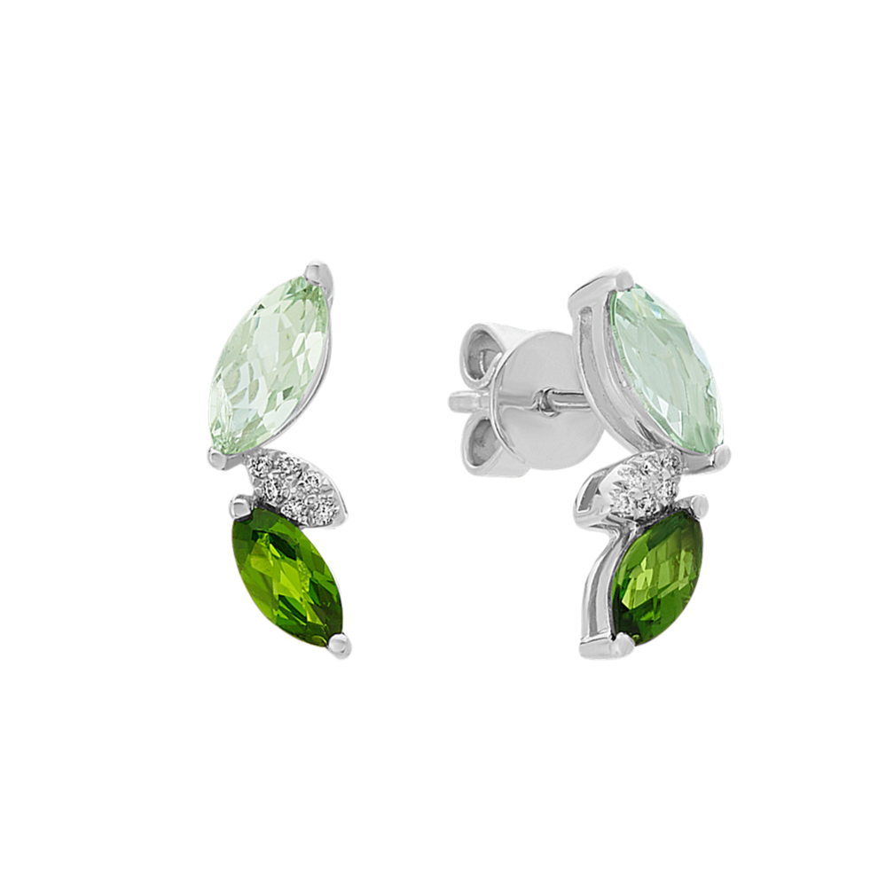 Quartz, Chrome Diopside and Diamond Earrings