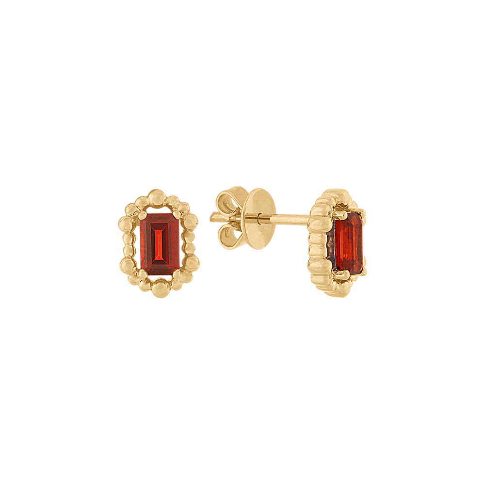 Red Natural Garnet Halo Earrings in 14k Yellow Gold
