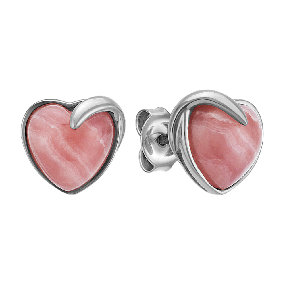 Rhodochrosite Heart Earrings in Sterling Silver