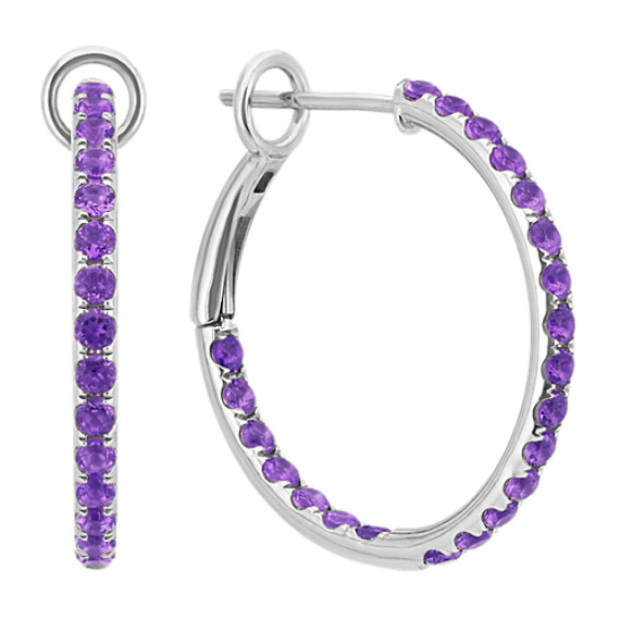 Round Amethyst Hoop Earrings In Sterling Silver Shane Co Round Amethyst Hoop Earrings In Sterling Silver