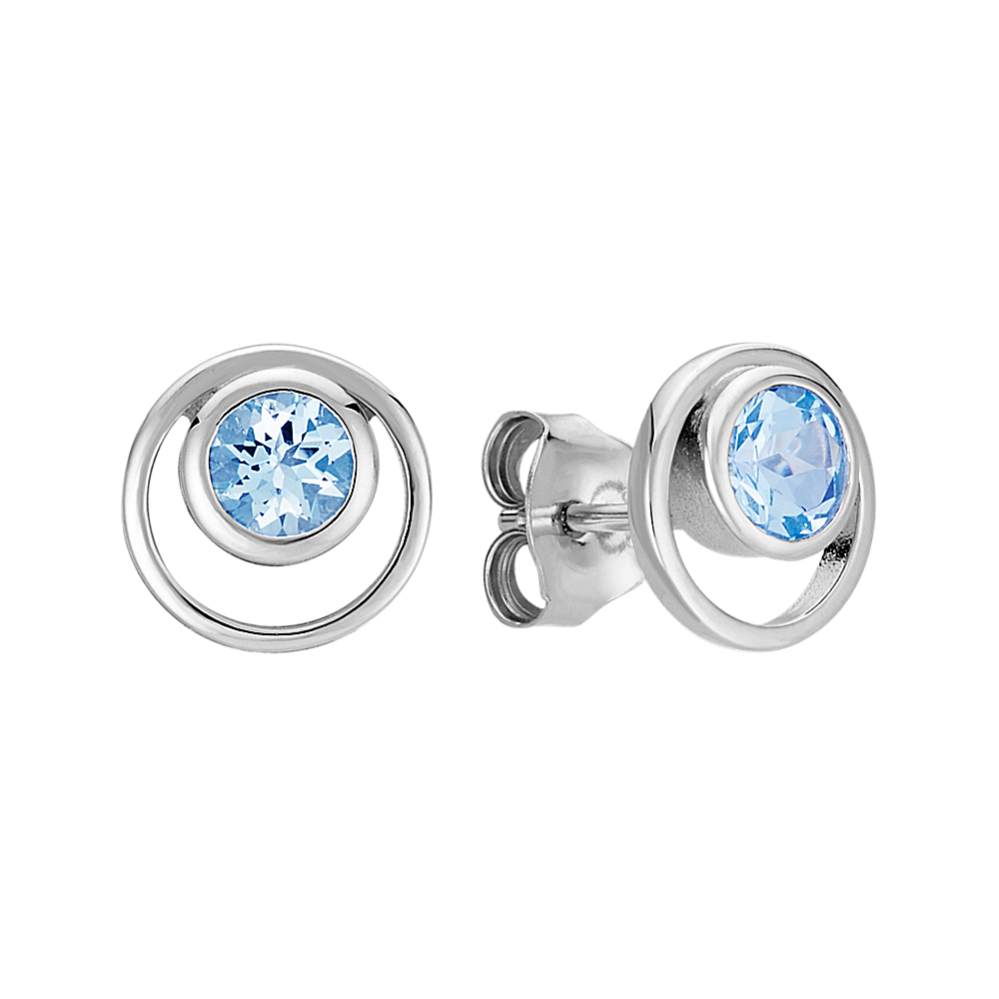 Round Aquamarine Bezel-Set Earrings