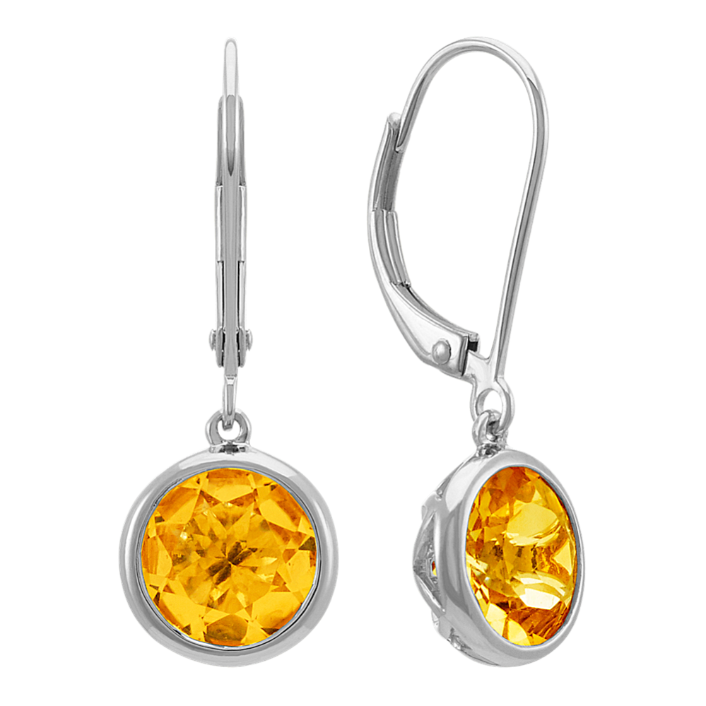 Round Bezel-Set Citrine Dangle Earrings in Sterling Silver