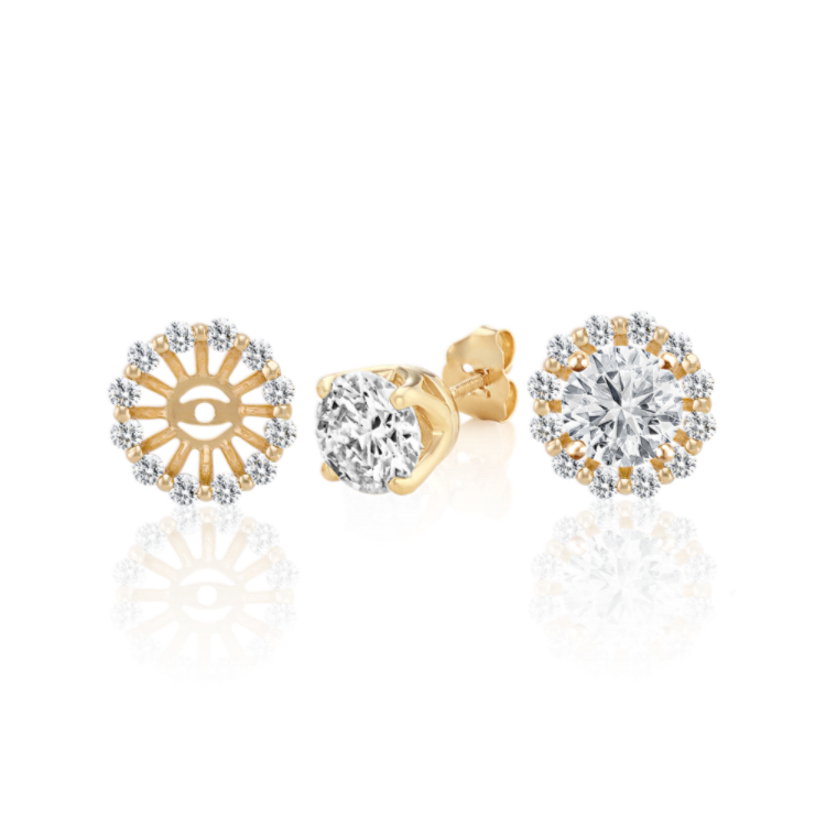 Round Natural Diamond Basket Earring Jackets in 14k Yellow Gold