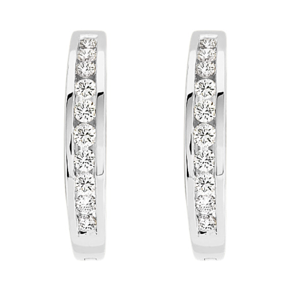 Round Diamond Channel Set Earrings In 14k White Gold Shane Co Round Diamond Channel Set Earrings In 14k White Gold
