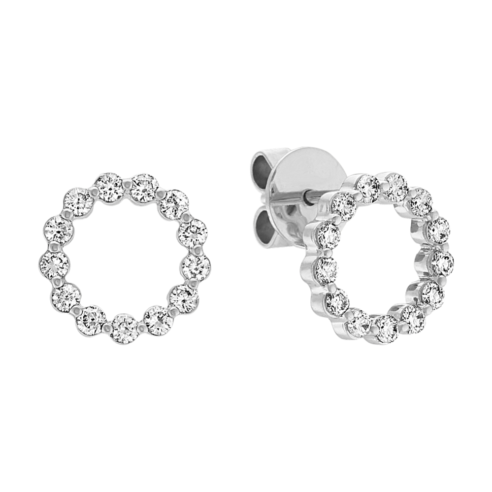 Round Diamond Circle Earrings in 14k White Gold