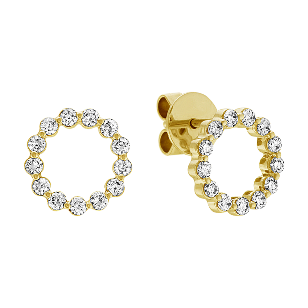 Round Diamond Circle Earrings in 14k Yellow Gold