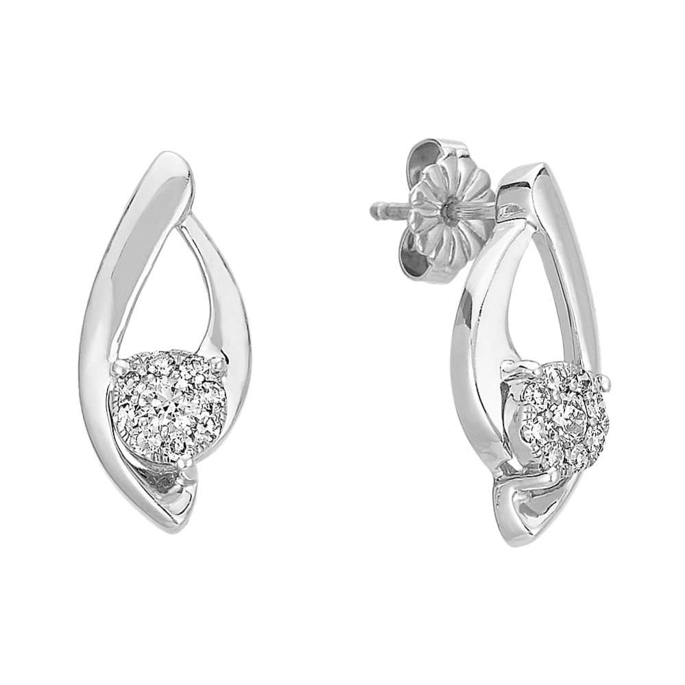 Round Diamond Cluster Curved Earrings