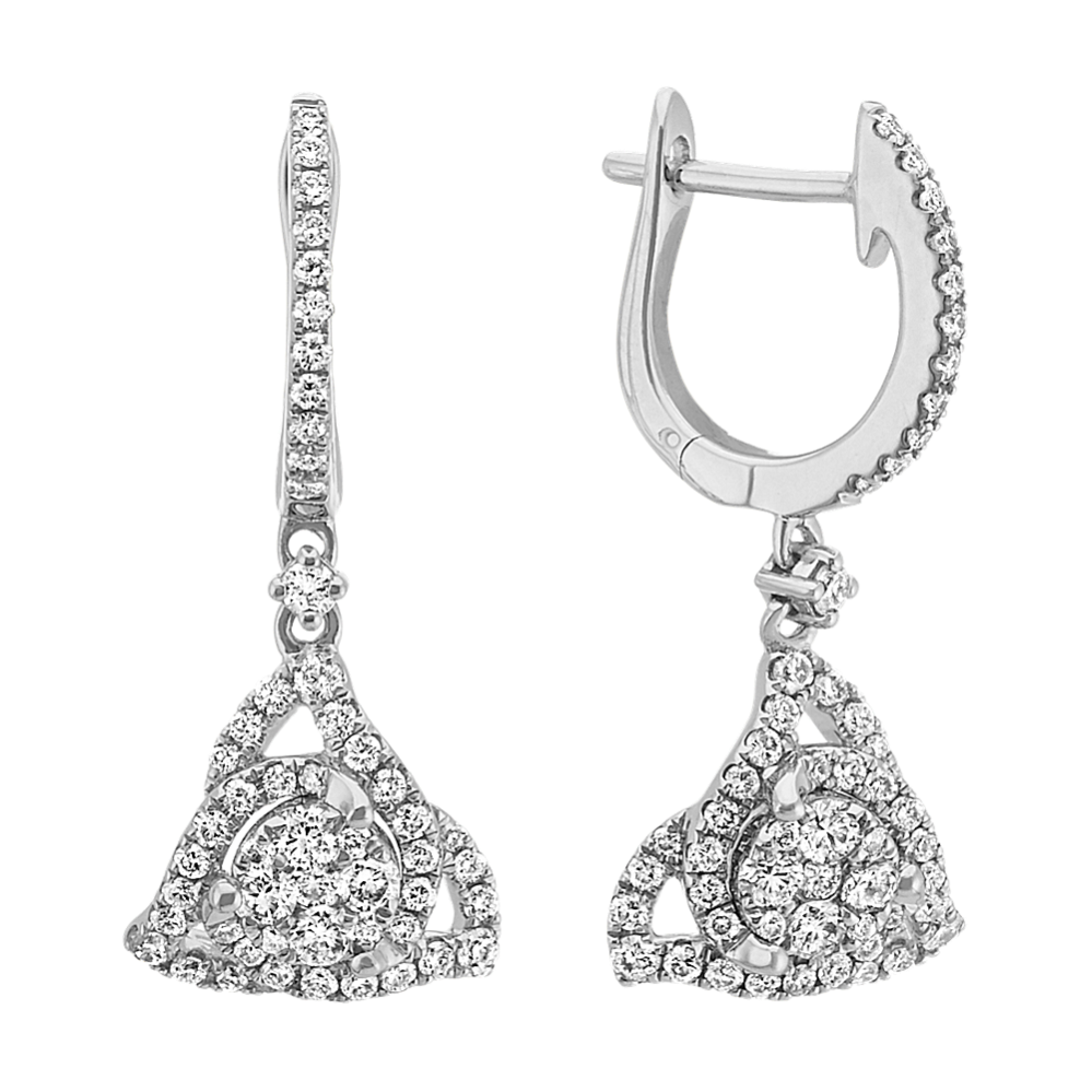 Round Diamond Cluster Dangle Earrings in 14k White Gold