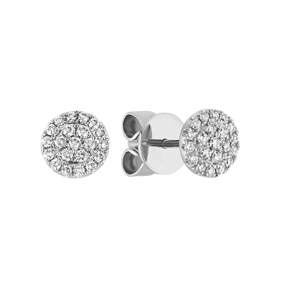 Round Diamond Cluster Earrings in 14k White Gold | Shane Co.
