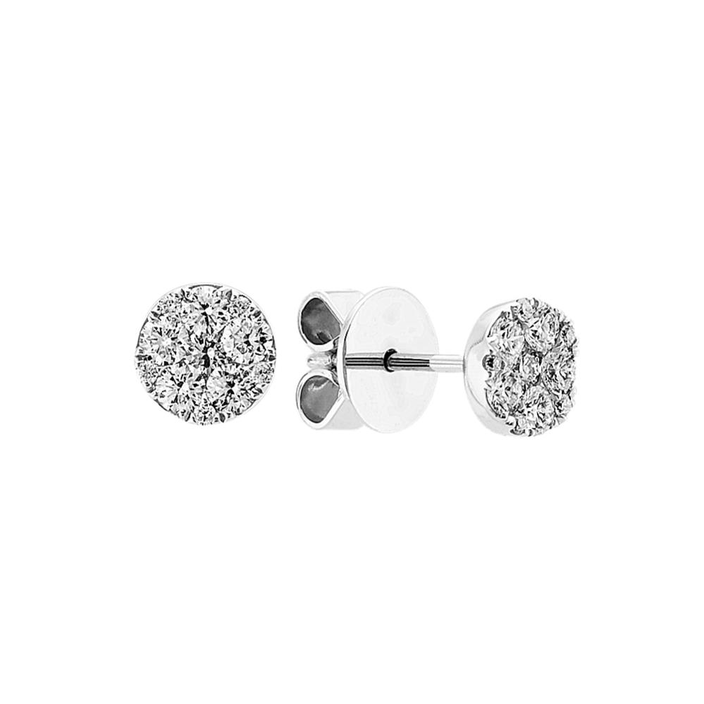 Round Diamond Cluster Earrings in 14k White Gold