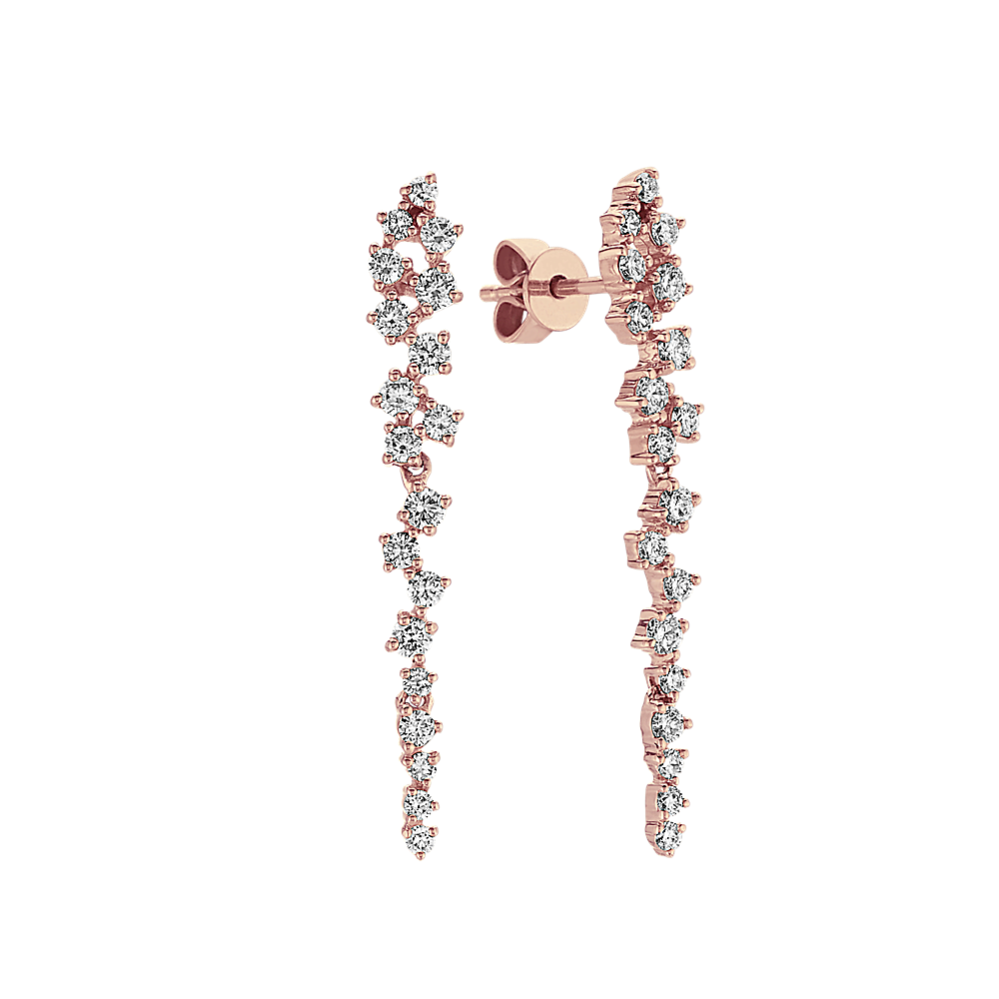 Round Diamond Dangle Earrings in 14k Rose Gold