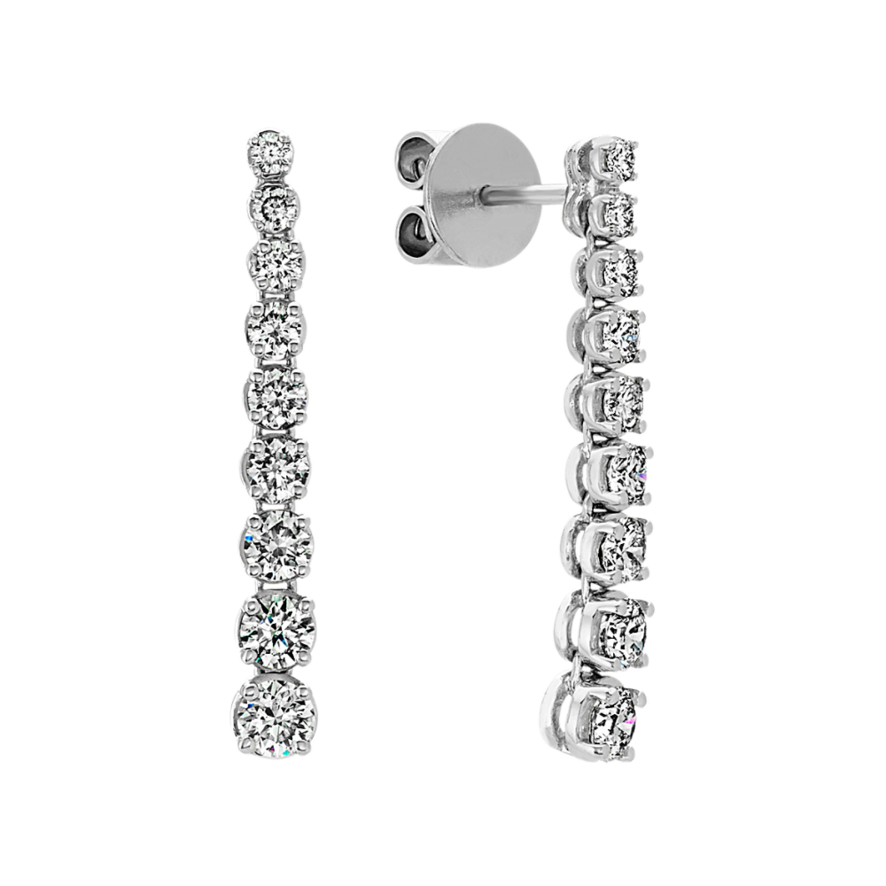 Round Diamond Dangle Earrings in 14k White Gold
