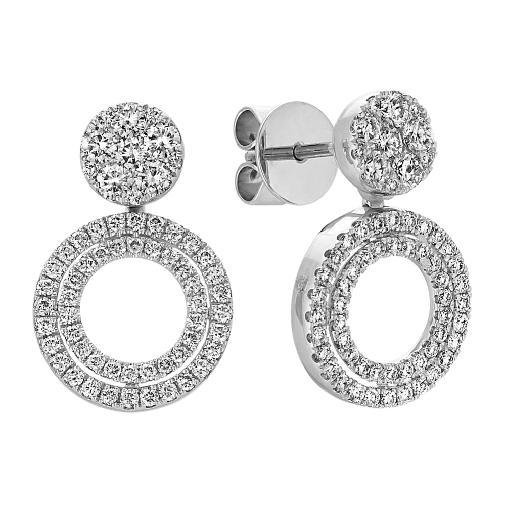 Round Diamond Double Circle Cluster Earrings