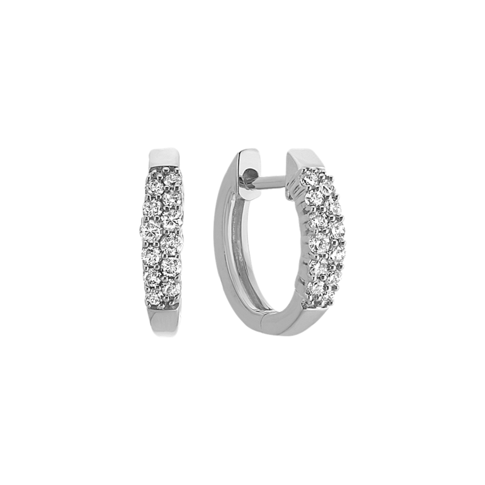 Round Diamond Double Row Hoop Earrings in 14k White Gold