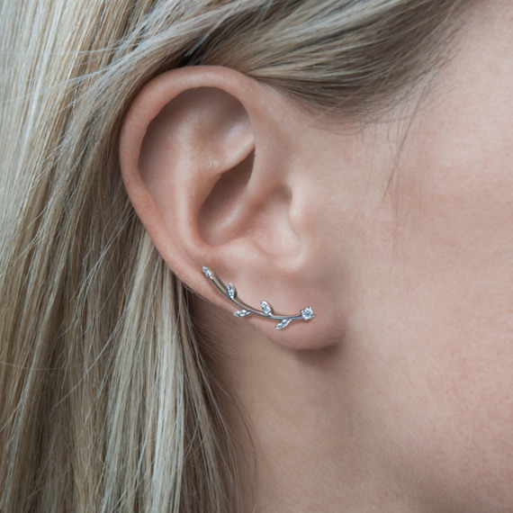Round Diamond Ear Climber Earrings Shane Co Tap To Zoom Thumbnail