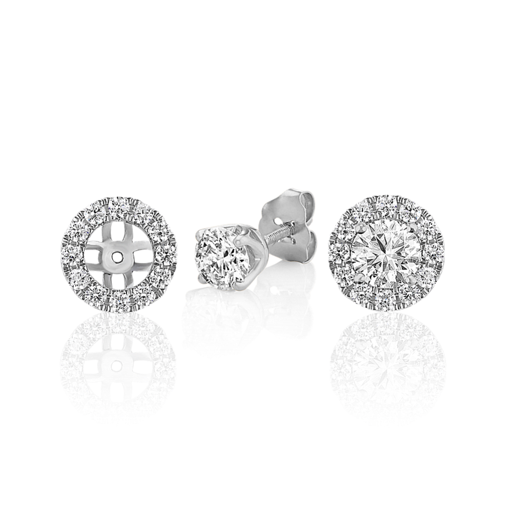 Round Diamond Halo Earring Jackets in 14k White Gold | Shane Co.