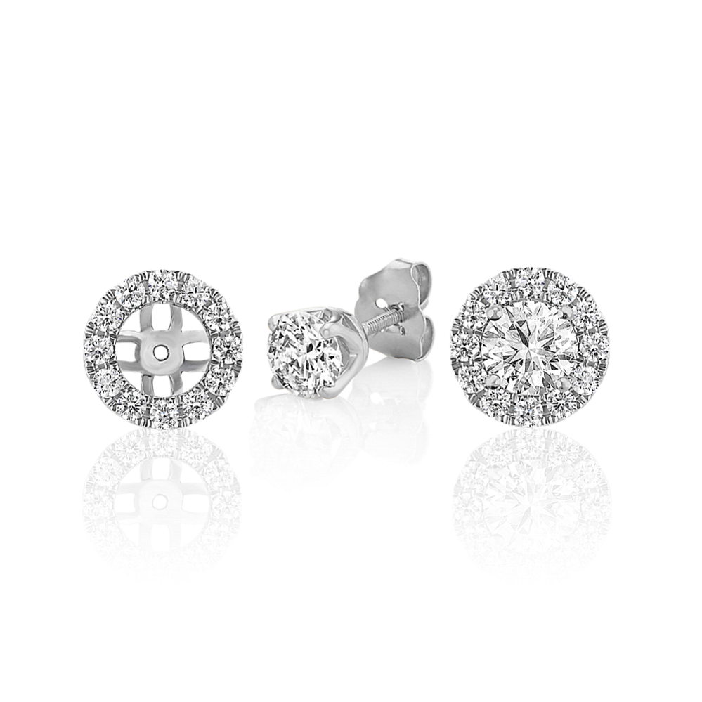 Round Diamond Halo Earring Jackets in 14k White Gold