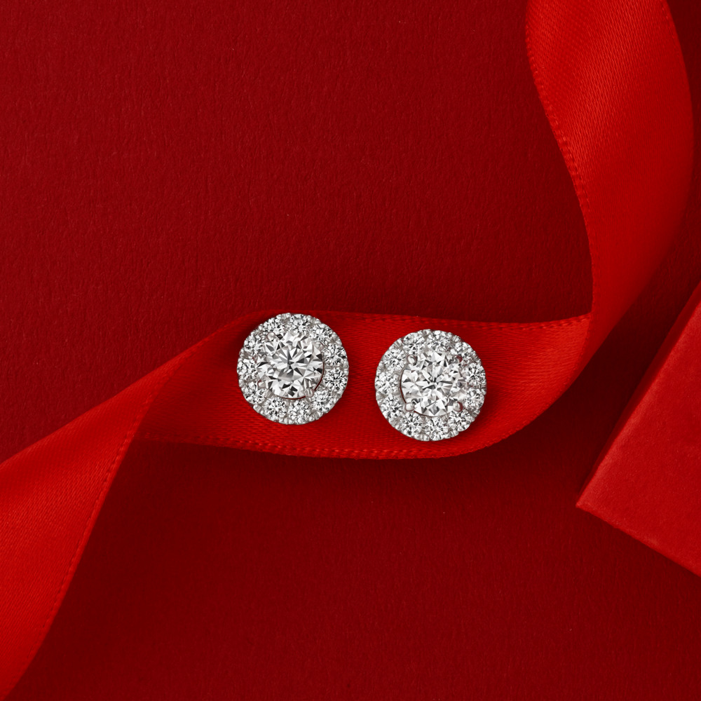Round Diamond Halo Earring Jackets in 14k White Gold Shane Co.