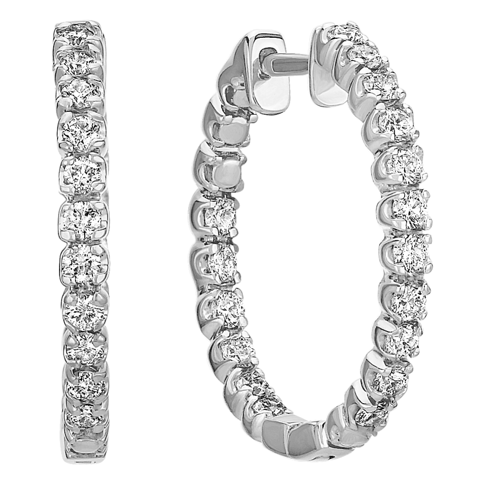 Round Diamond Hoop Earrings in 14k White Gold