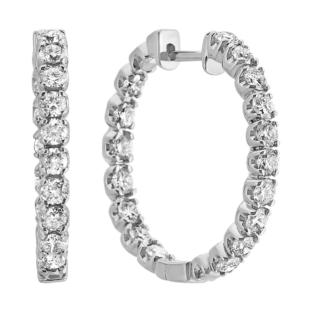 Round Diamond Hoop Earrings in 14k White Gold