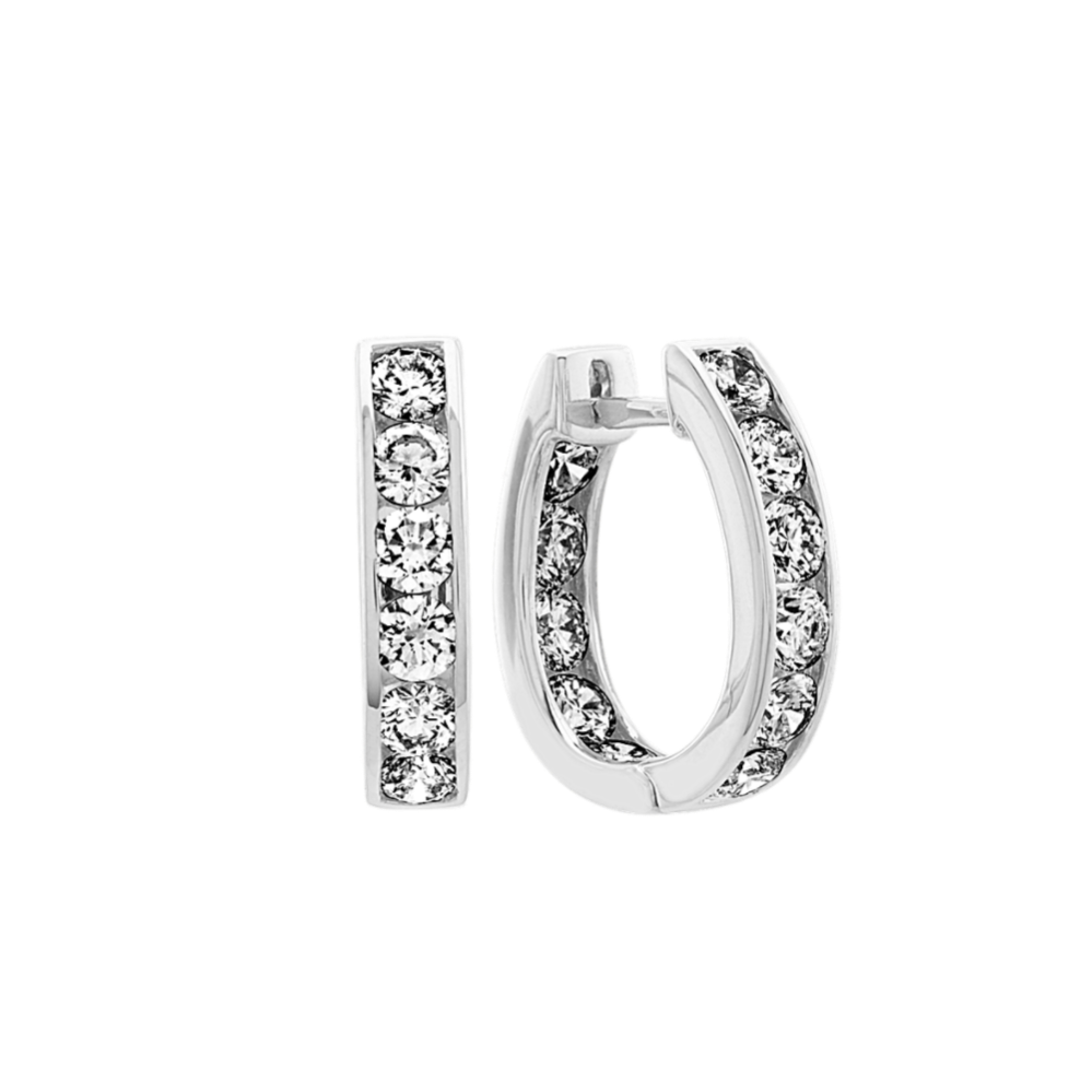 Round Diamond Hoop Earrings in 14k White Gold