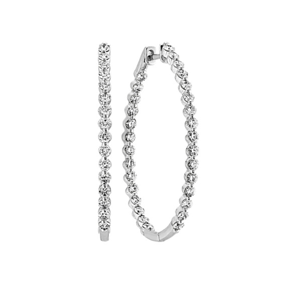 Round Diamond Hoop Earrings in 14k White Gold