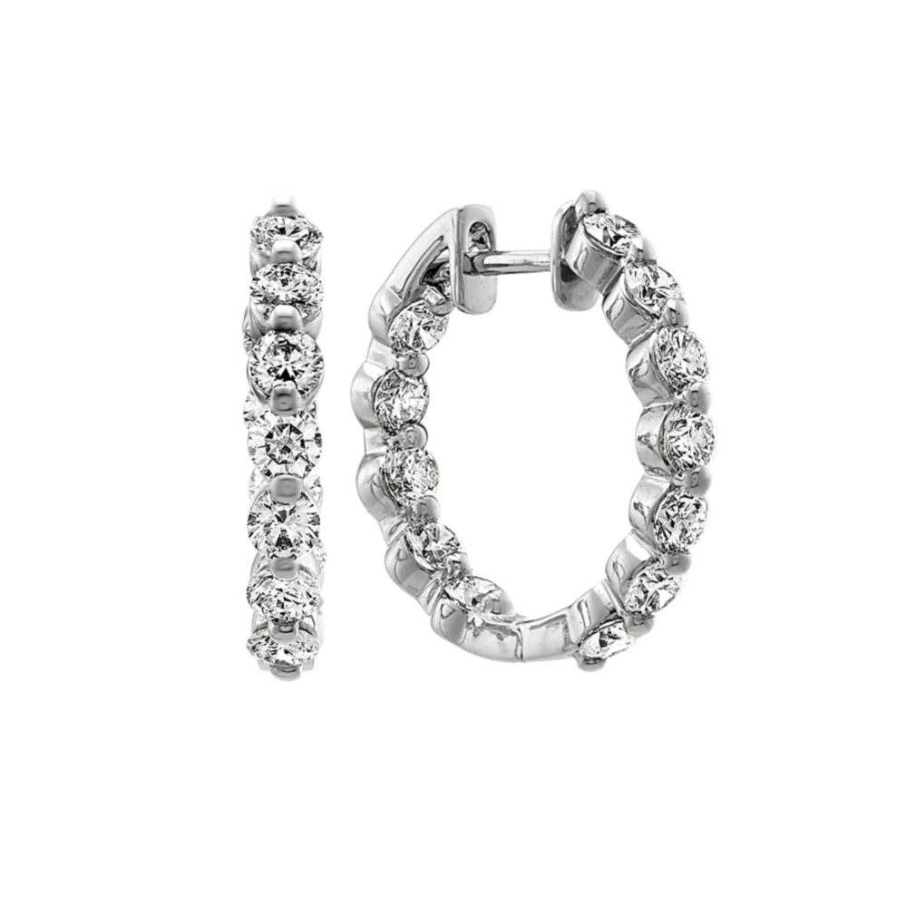 Round Diamond Hoop Earrings in 14k White Gold