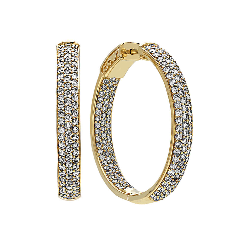 Round Diamond Hoop Earrings in 14k Yellow Gold
