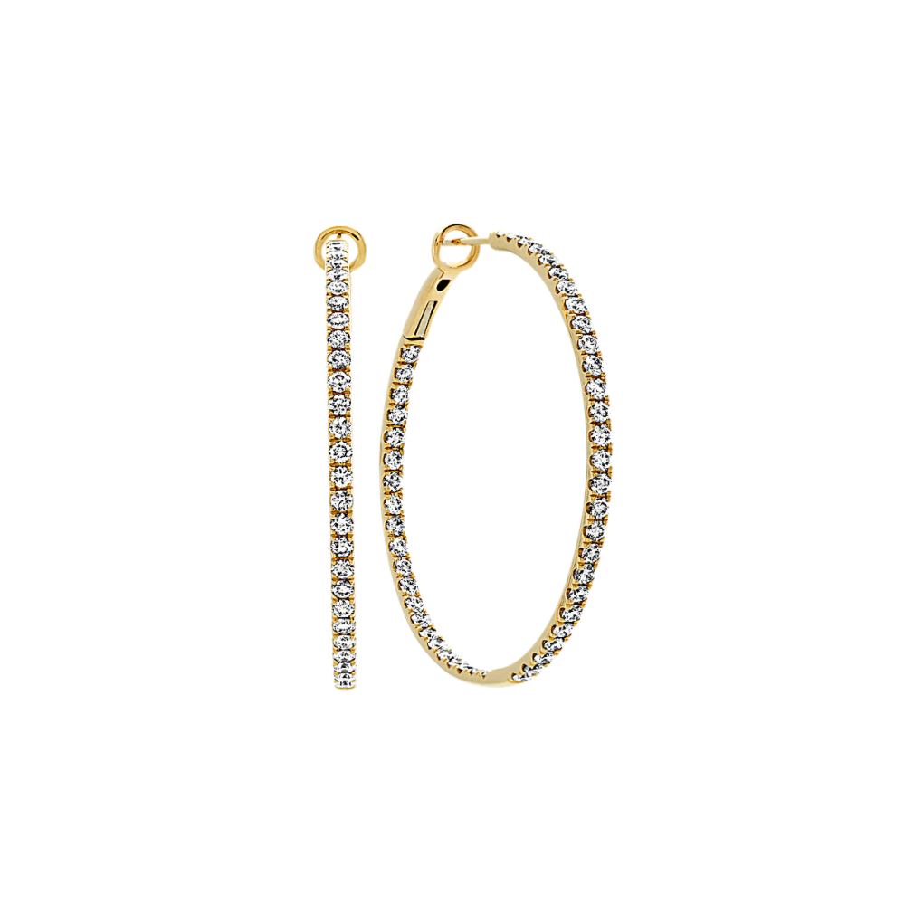 Round Natural Diamond Hoop Earrings in 14k Yellow Gold