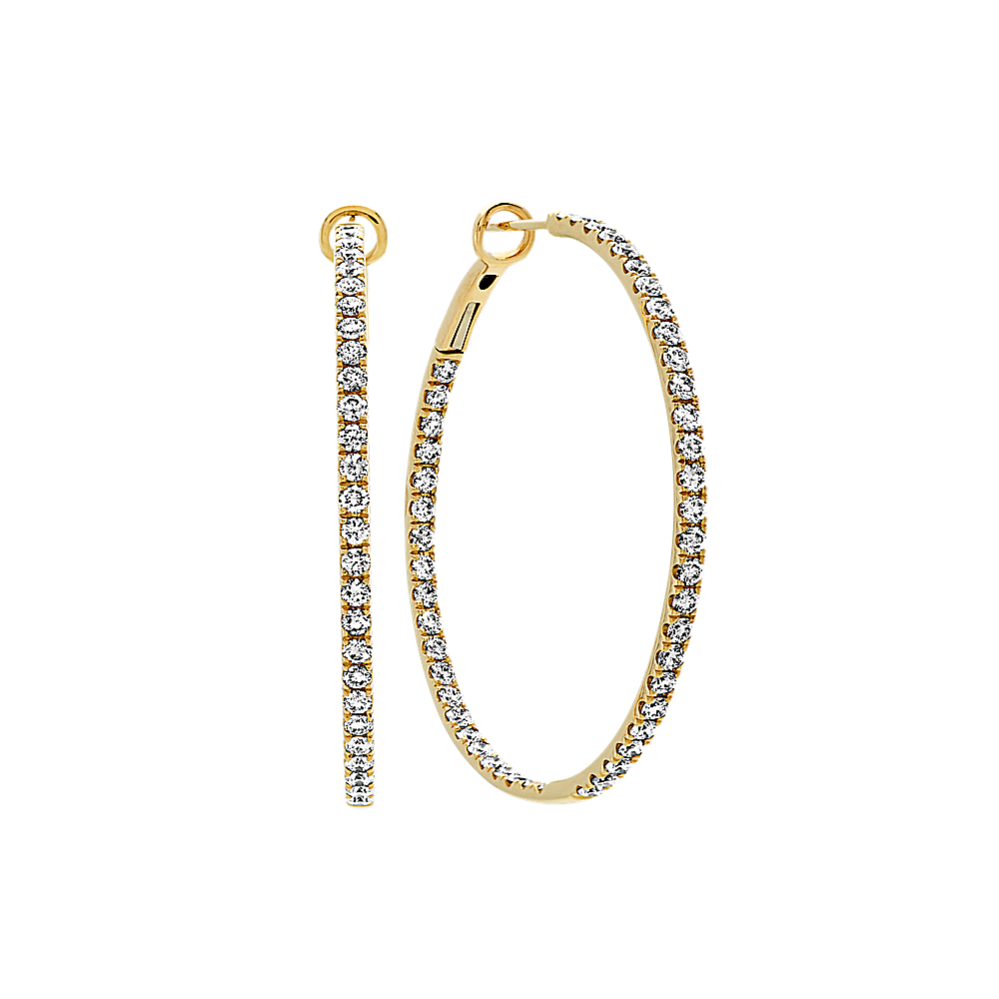 Round Diamond Hoop Earrings in 14k Yellow Gold