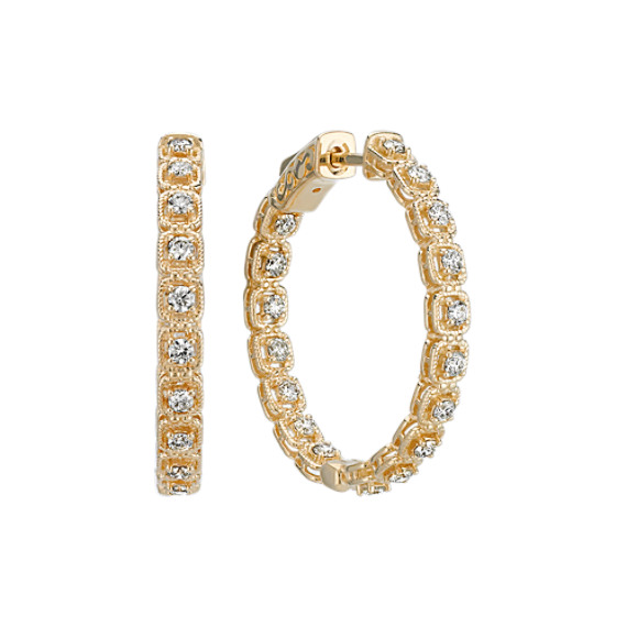 Round Diamond Hoop Earrings With Milgrain In 14k Yellow Gold Shane Co Round Diamond Hoop Earrings With Milgrain In 14k Yellow Gold