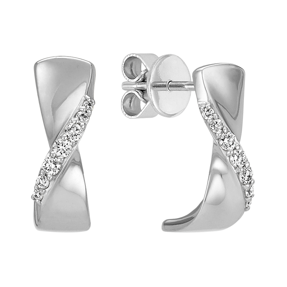 Round Diamond Ribbon Earrings in Sterling Silver