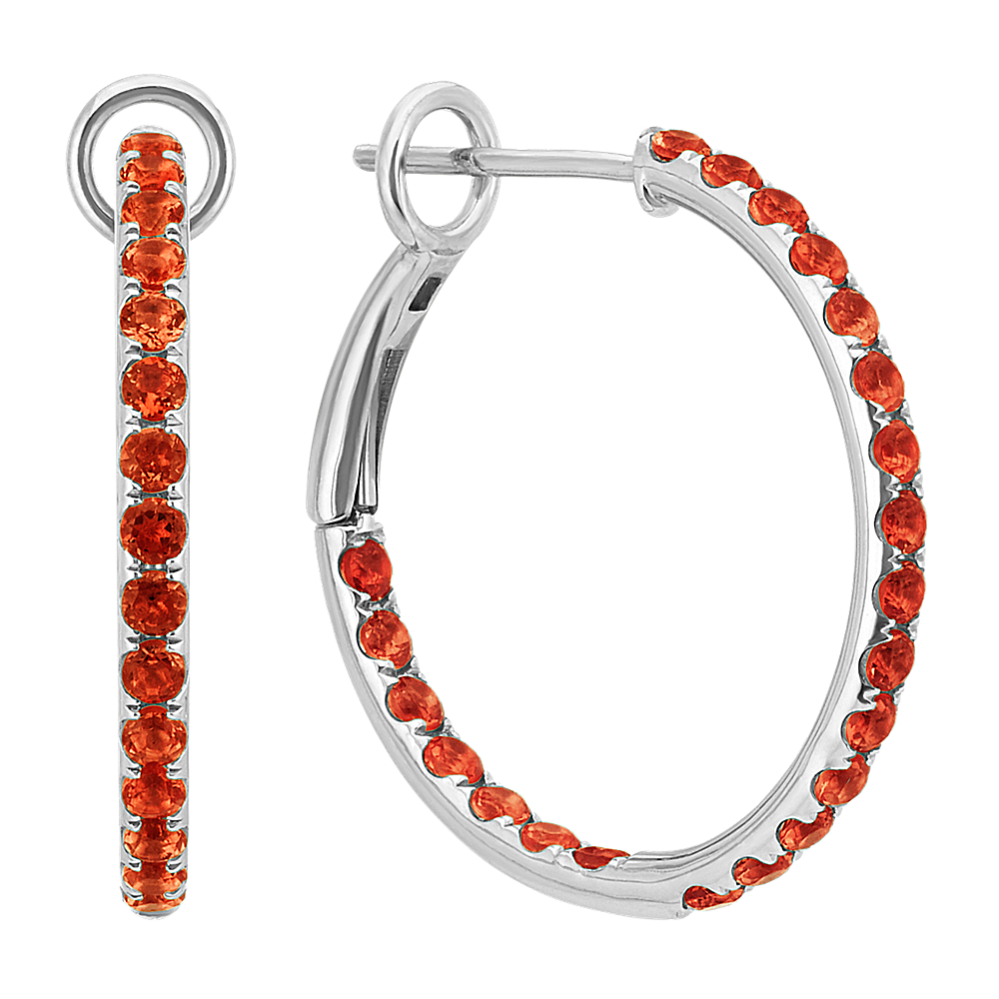 Round Garnet Hoop Earrings in Sterling Silver