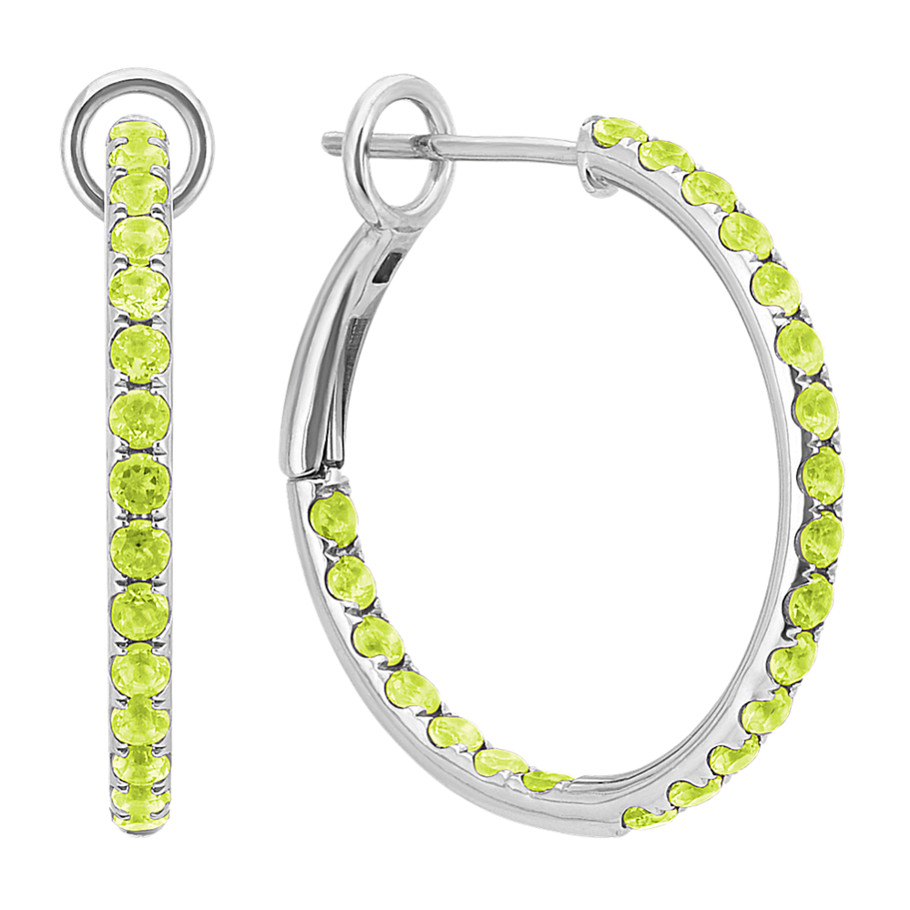 Round Green Peridot Hoop Earrings