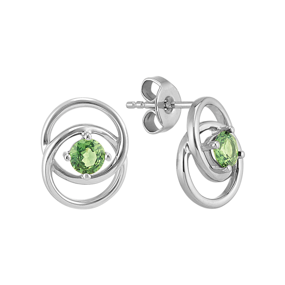Round Green Sapphire Eclipse Earrings in Sterling Silver