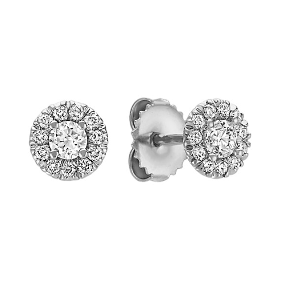 Round Halo Diamond Earrings In 14k White Gold Shane Co Round Halo Diamond Earrings In 14k White Gold
