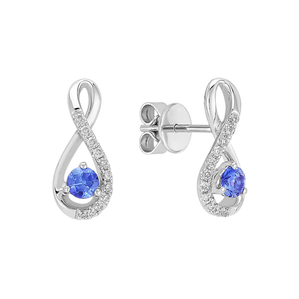 Round Kentucky Blue Natural Sapphire and Natural Diamond Earrings