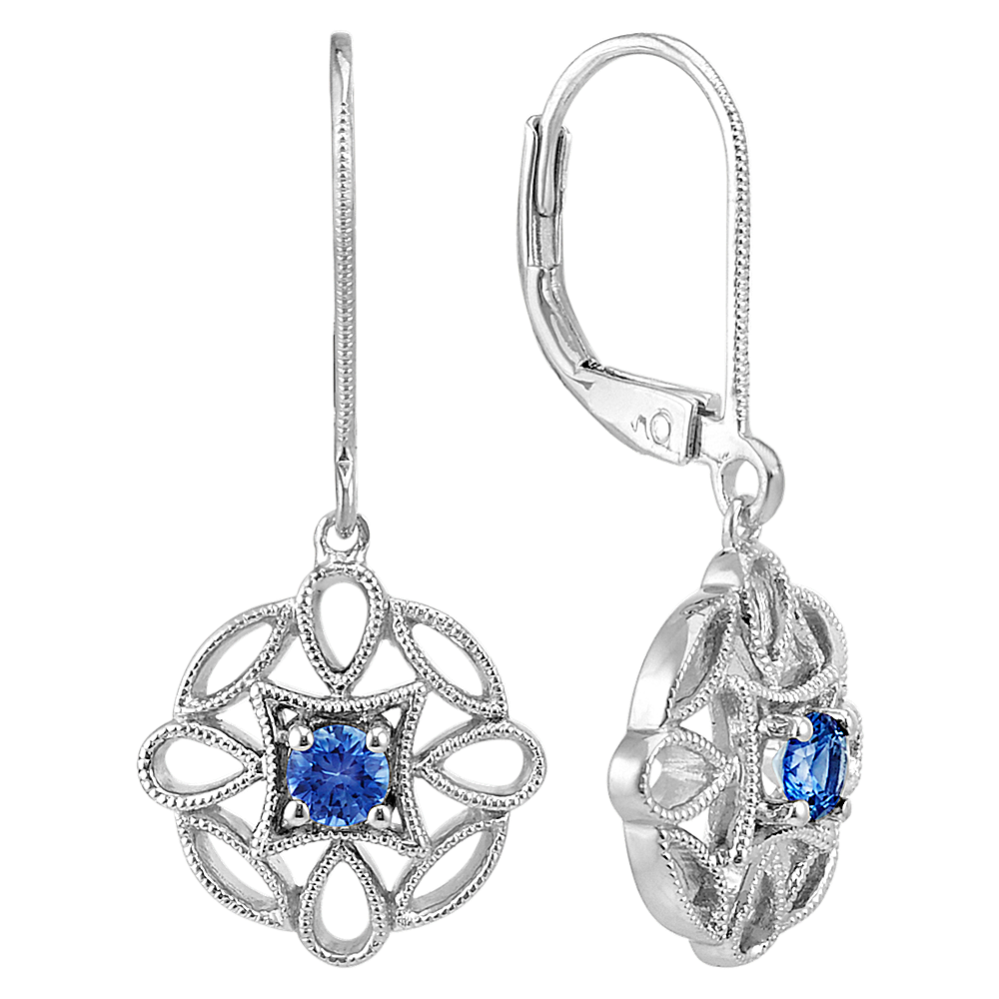 Round Kentucky Blue Sapphire and Sterling Silver Dangle Earrings