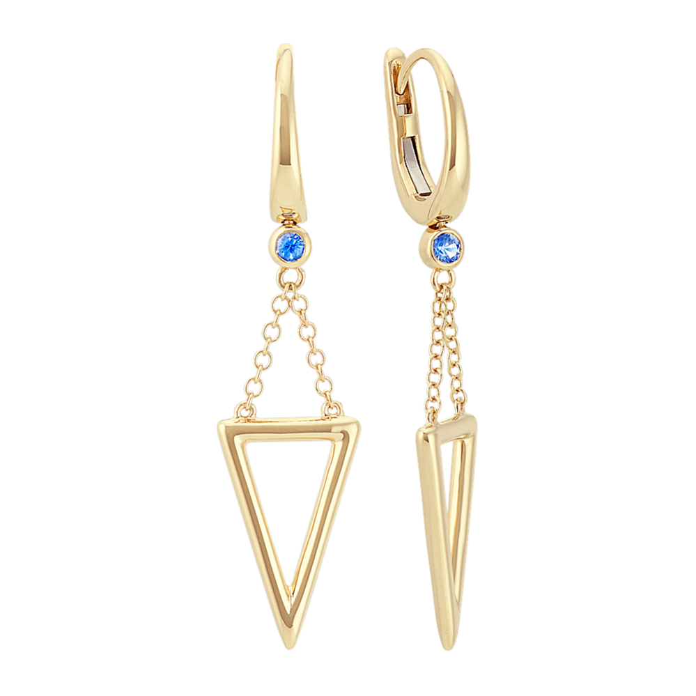 Round Kentucky Blue Sapphire and Triangle Leverback Earrings