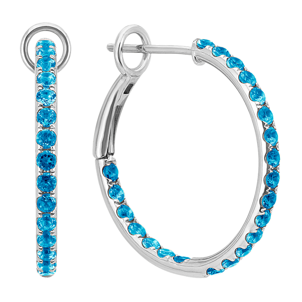 Round London Blue Topaz Hoop Earrings